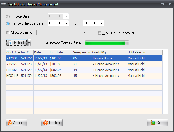 Entree Credit Hold Queue Management